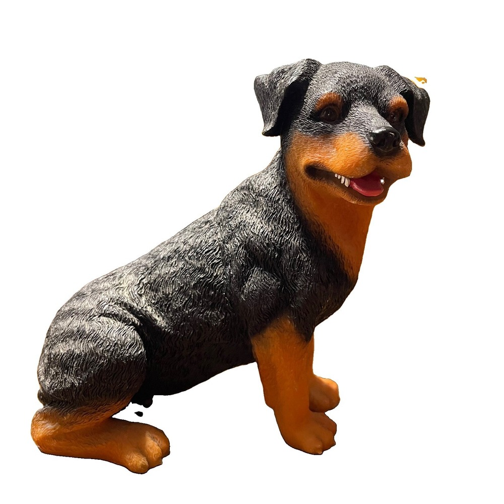 VTG-Style Black Tan Rottweiler Dog Figurine – Large Detailed Sitting Statue, 9"